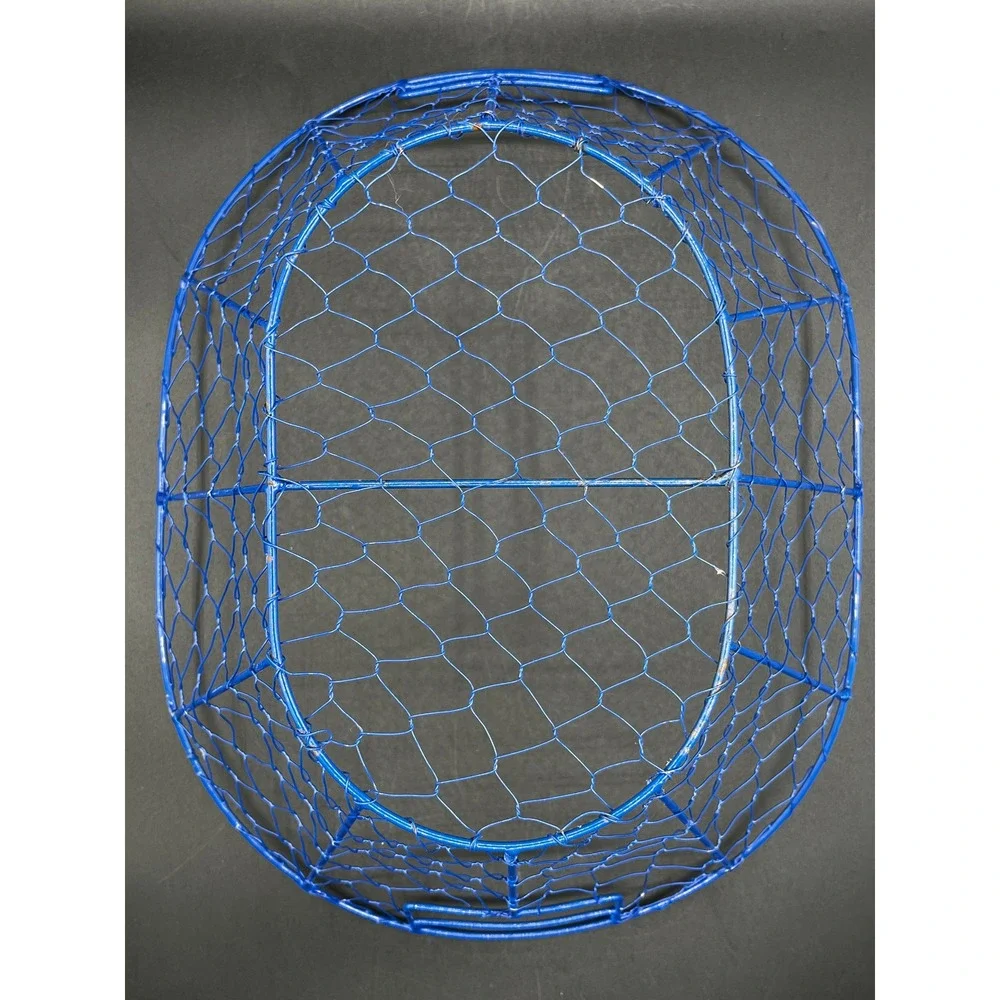 Blue Metal Chicken Wire Basket Scalloped Oval Storage Fruit Bowl Handles 16x12